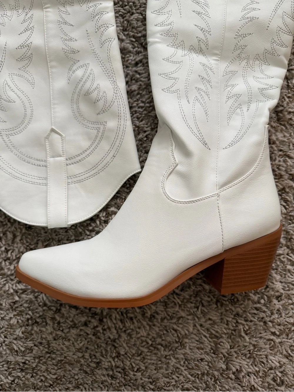 White Embroidered Western Knee-High Boots - Women